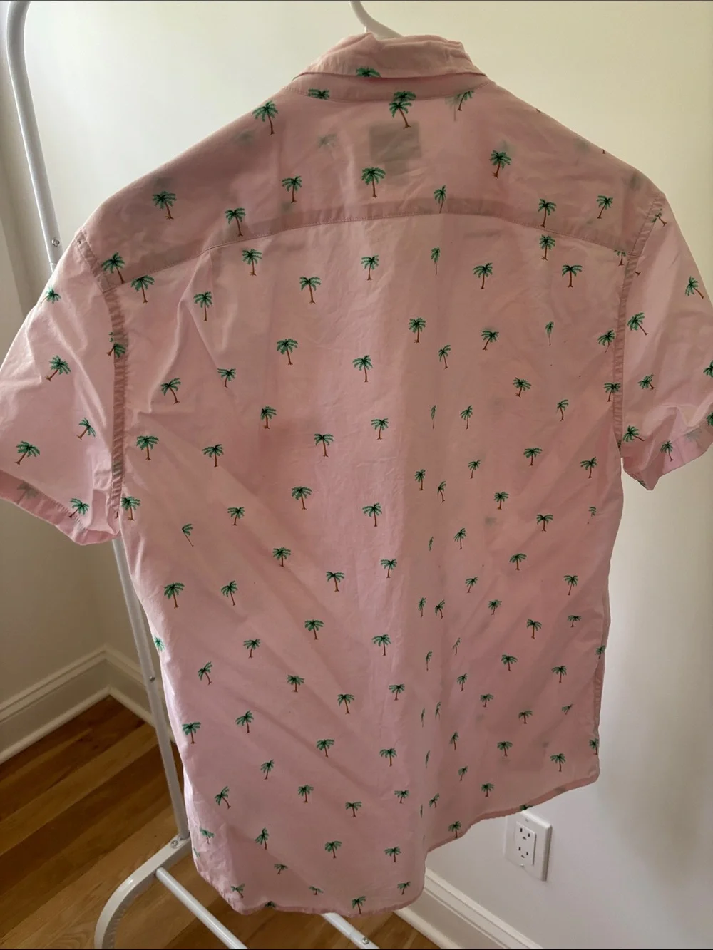 J. Crew Pink Short-Sleeve Button-Down with Green Palm Print